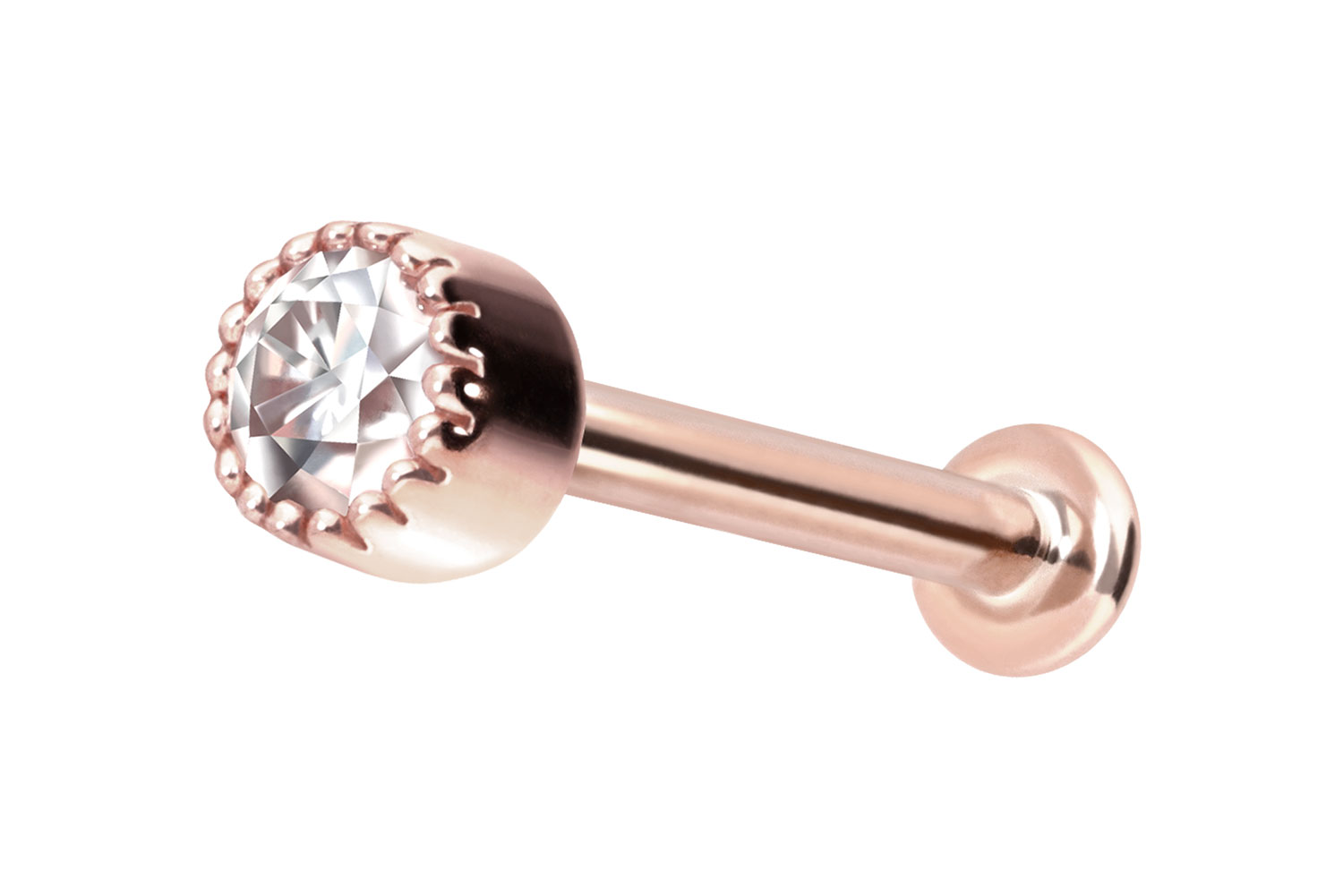 14 Karat Gold Labret Piercing mit Push Fit MOISSANIT-DISC